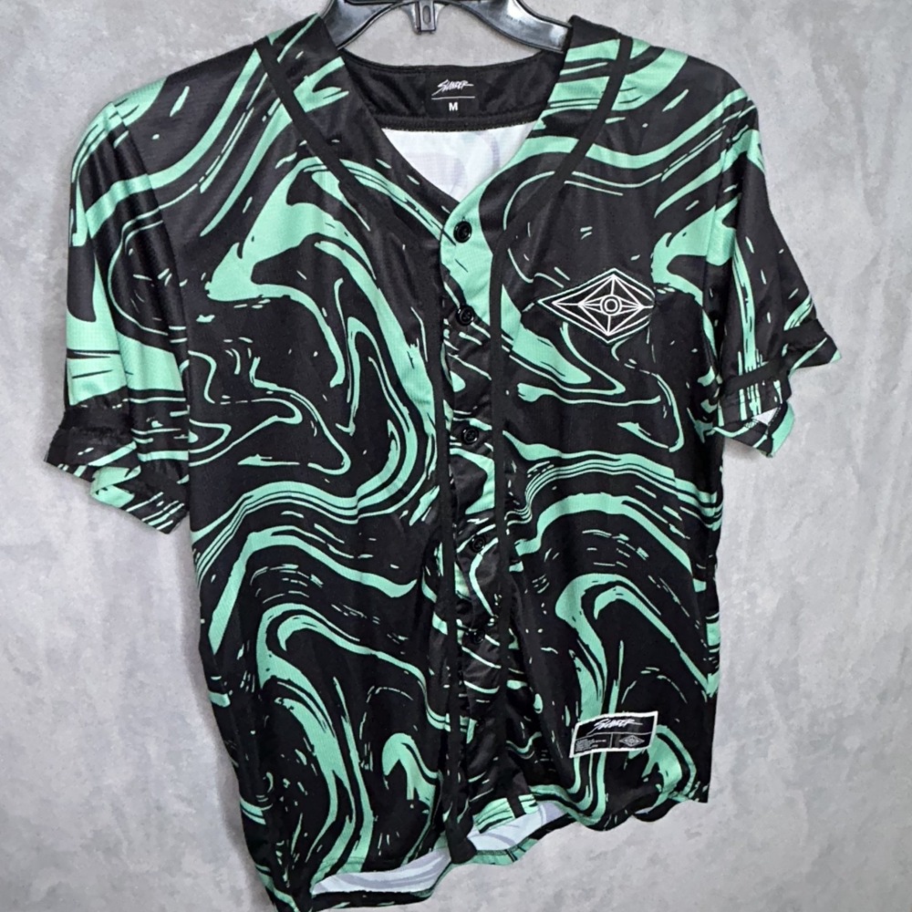 Slander Medium Official Marble Green Astronaut Baseball Jersey Mens - Picture 3 of 10